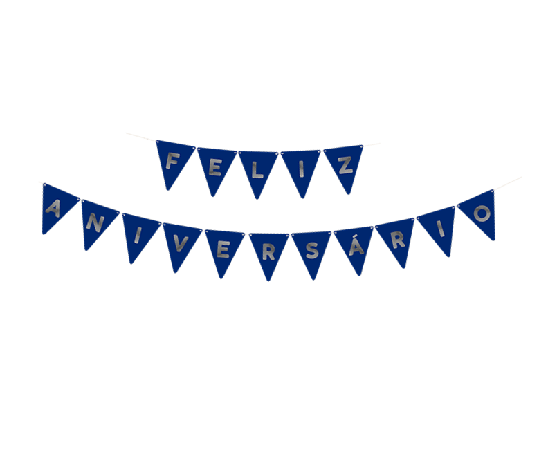 Bandeirinha Azul Royal Feliz Aniversário Prata