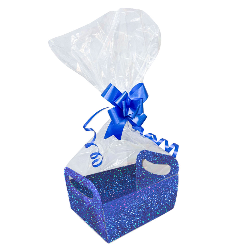 Kit para Presente - Cesta Metalizada Azul, Saco e Laço - 1 kit
