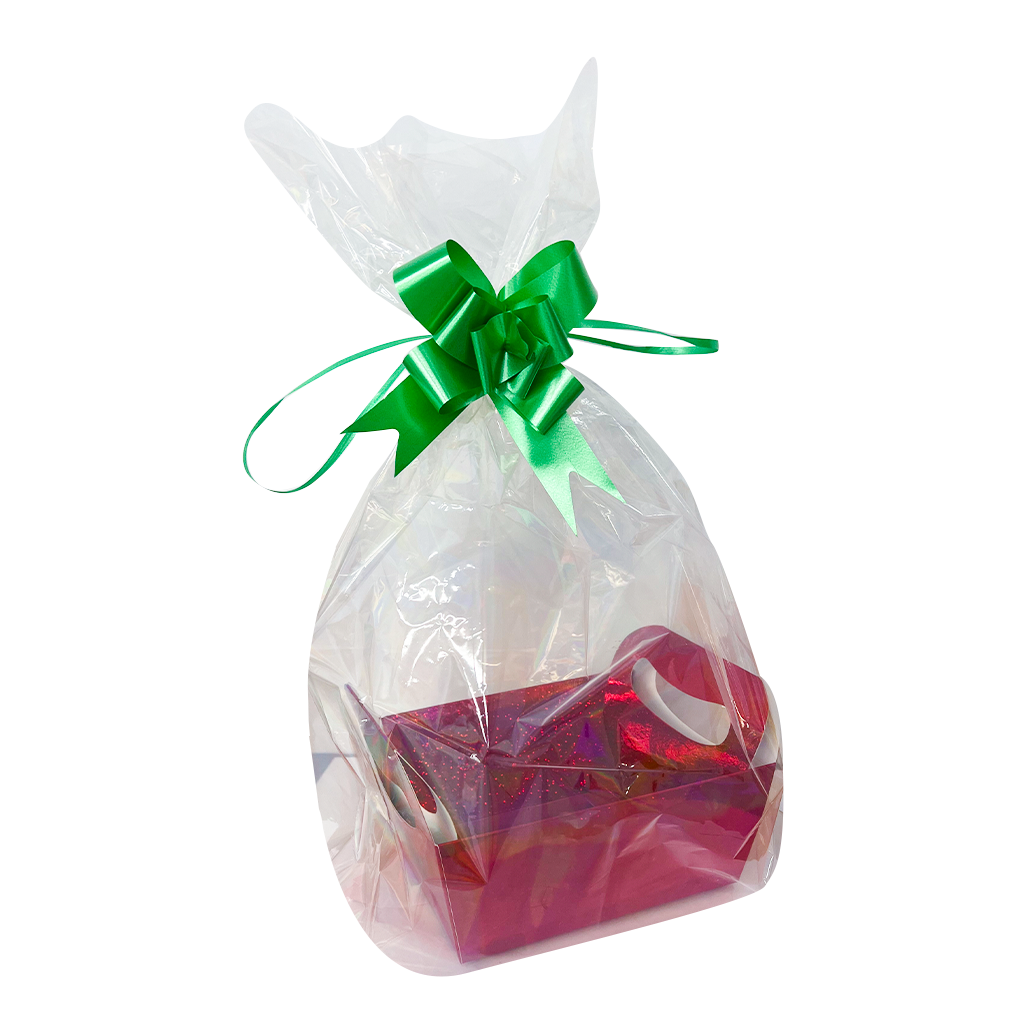 Kit para Presente - Cesta Metalizada, Saco e Laço - Glitter Vermelha - 1 Kit