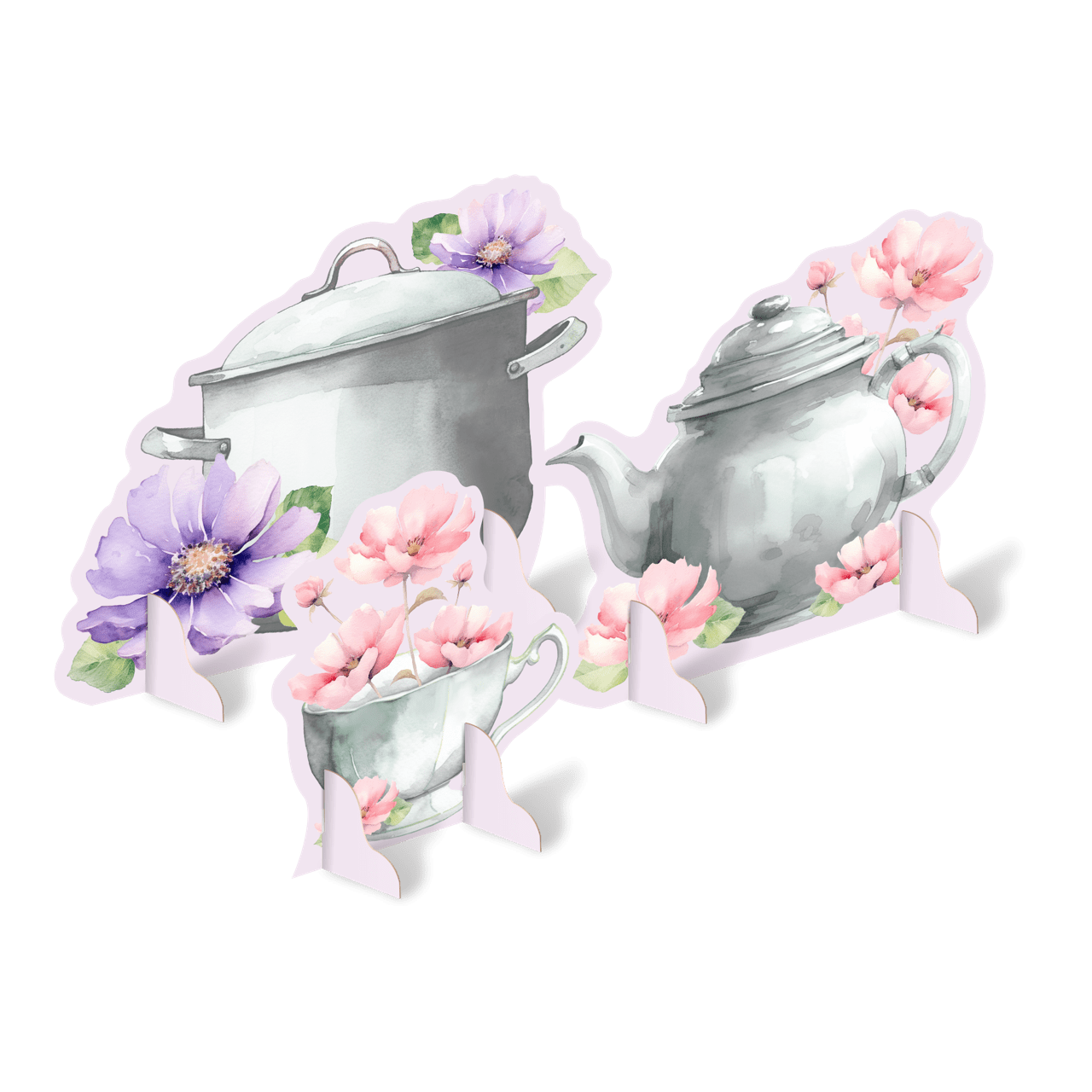 Comemoratio Decoração de Mesa Chá de Cozinha Panelas Xícara e Flores