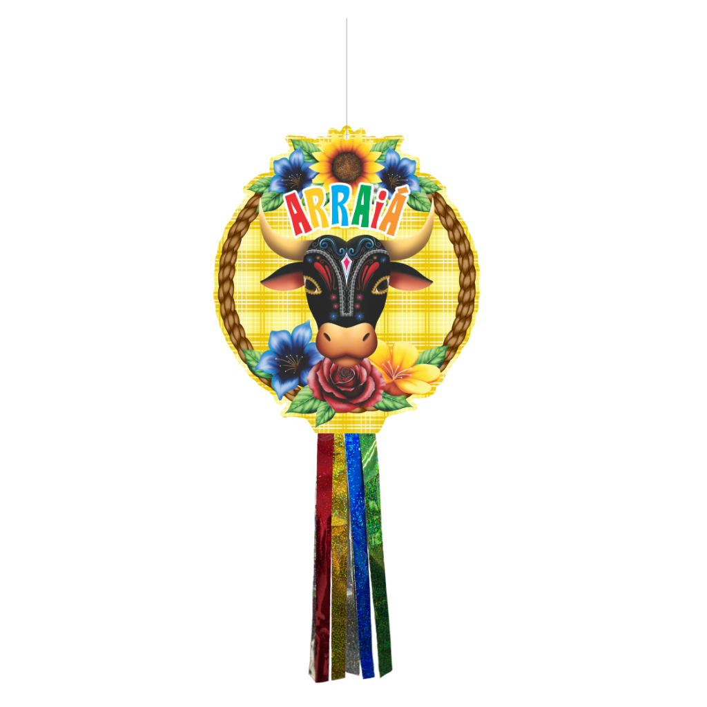Decoração de Pendurar com Fitas Festa Junina Boi - 1 un.