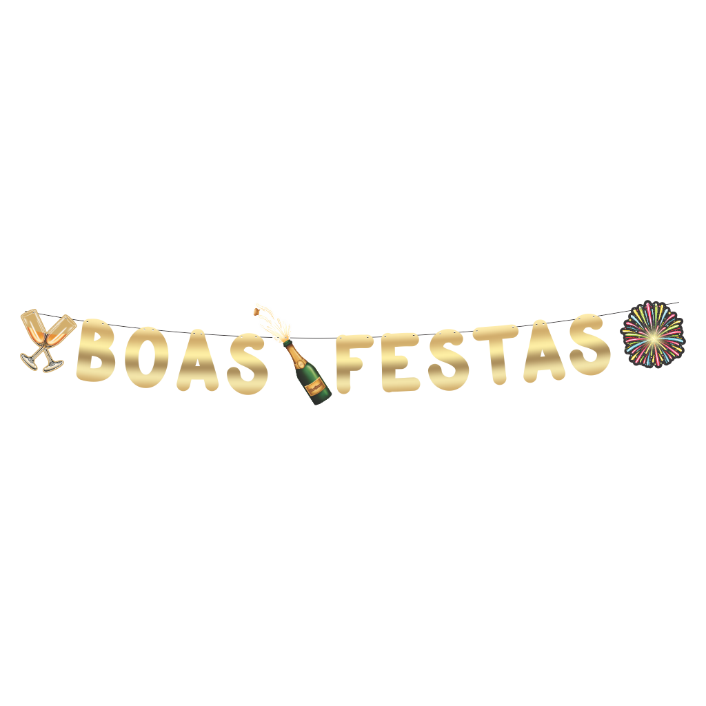 Varal Metalizado Boas Festas Ouro com Apliques