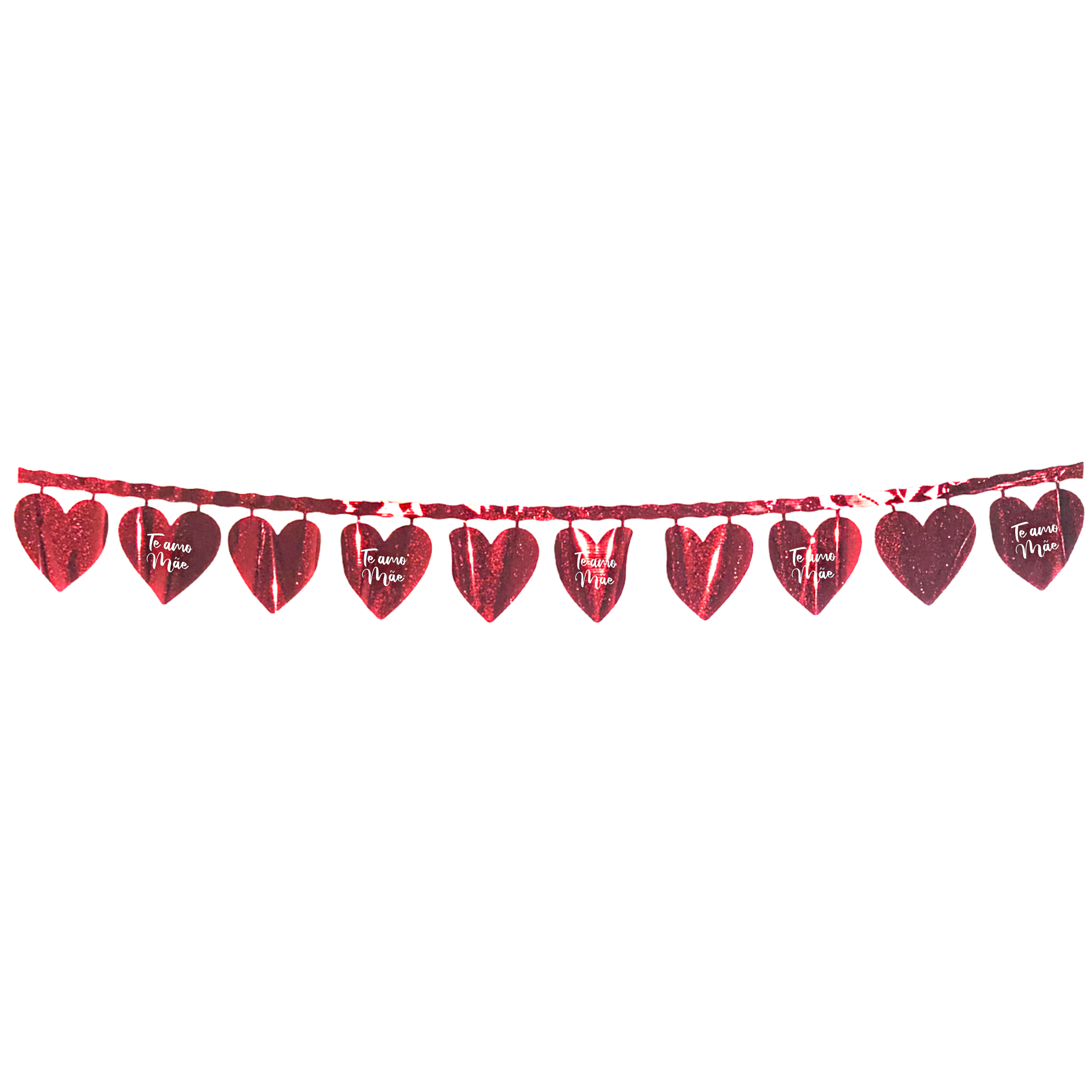 Varal de Plástico Metalizado 4 m Te Amo Mãe Coração Vermelho