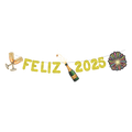 Varal Metalizado Feliz 2025 com Apliques