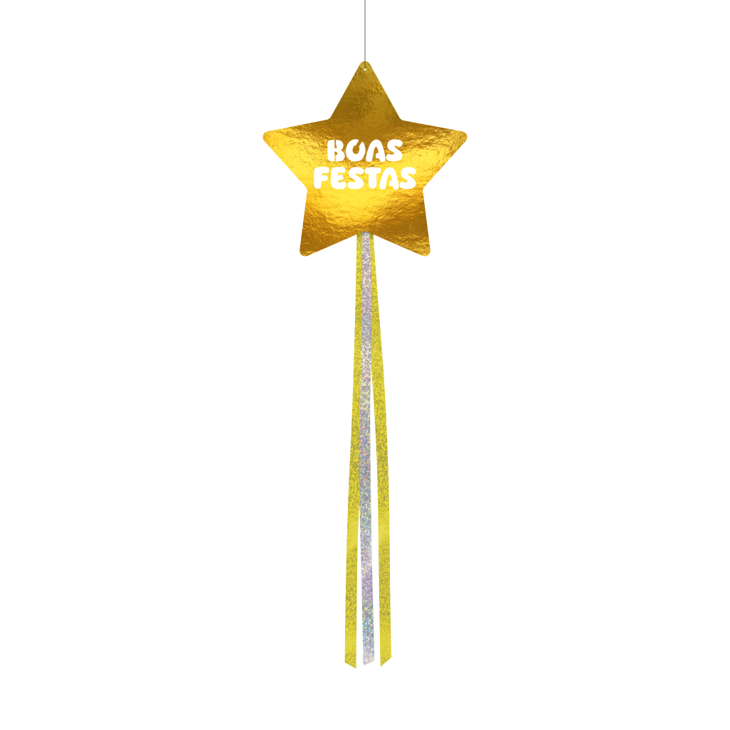 Decoração de Pendurar Metalizada Estrela - Boas Festas - Ouro