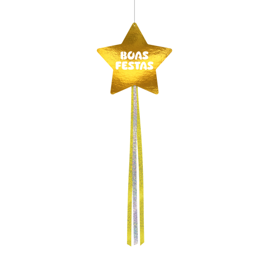 Decoração de Pendurar Metalizada Estrela - Boas Festas - Ouro