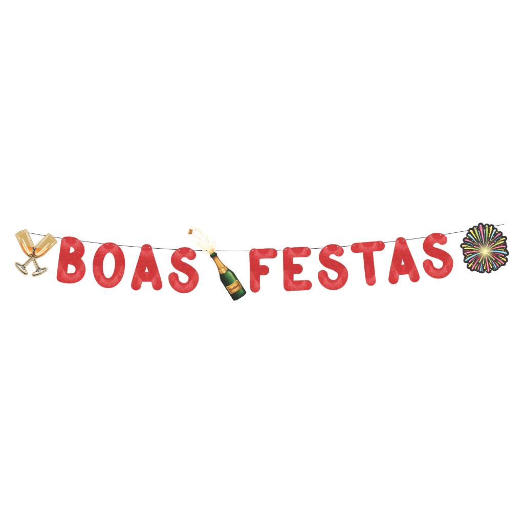 Varal Metalizado Boas Festas Vermelho Glitter com Apliques