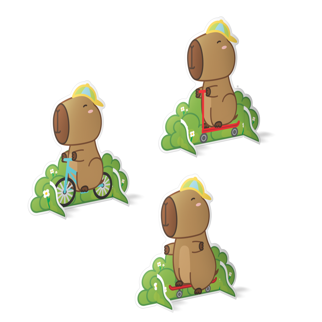 Kit de Decorações de Mesa - Capivara Bicicleta - 3 un.