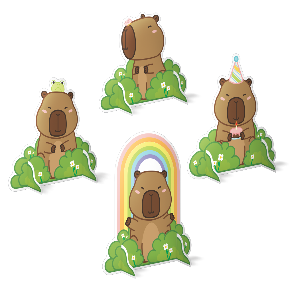 Kit de Decorações de Mesa - Capivara Arco-Íris - 4 un.