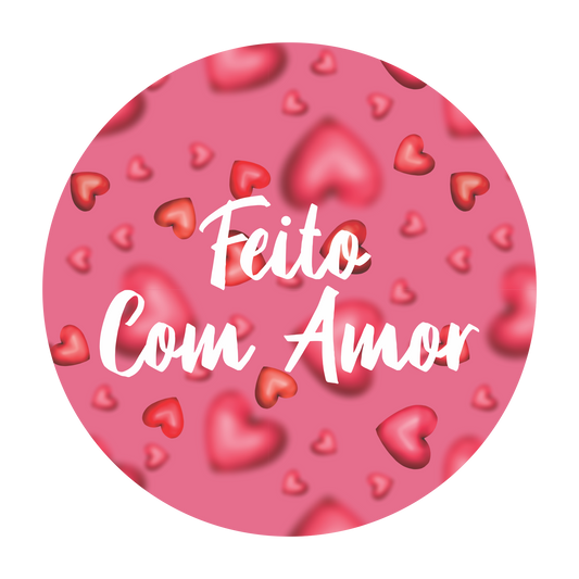 Adesivo Redondo Feito com Amor Corações