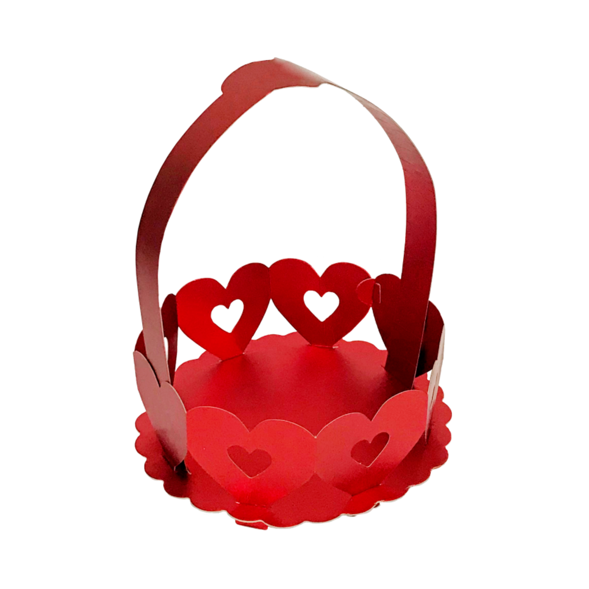 Cesta Metalizada Pequena Corações Vermelho Fosco