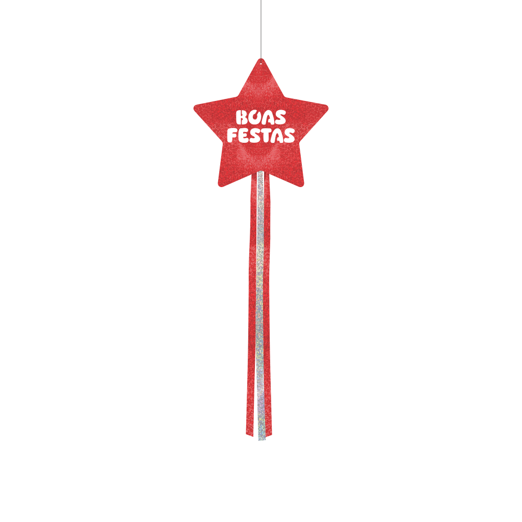 Decoração de Pendurar Metalizada Estrela - Boas Festas - Glitter Vermelho