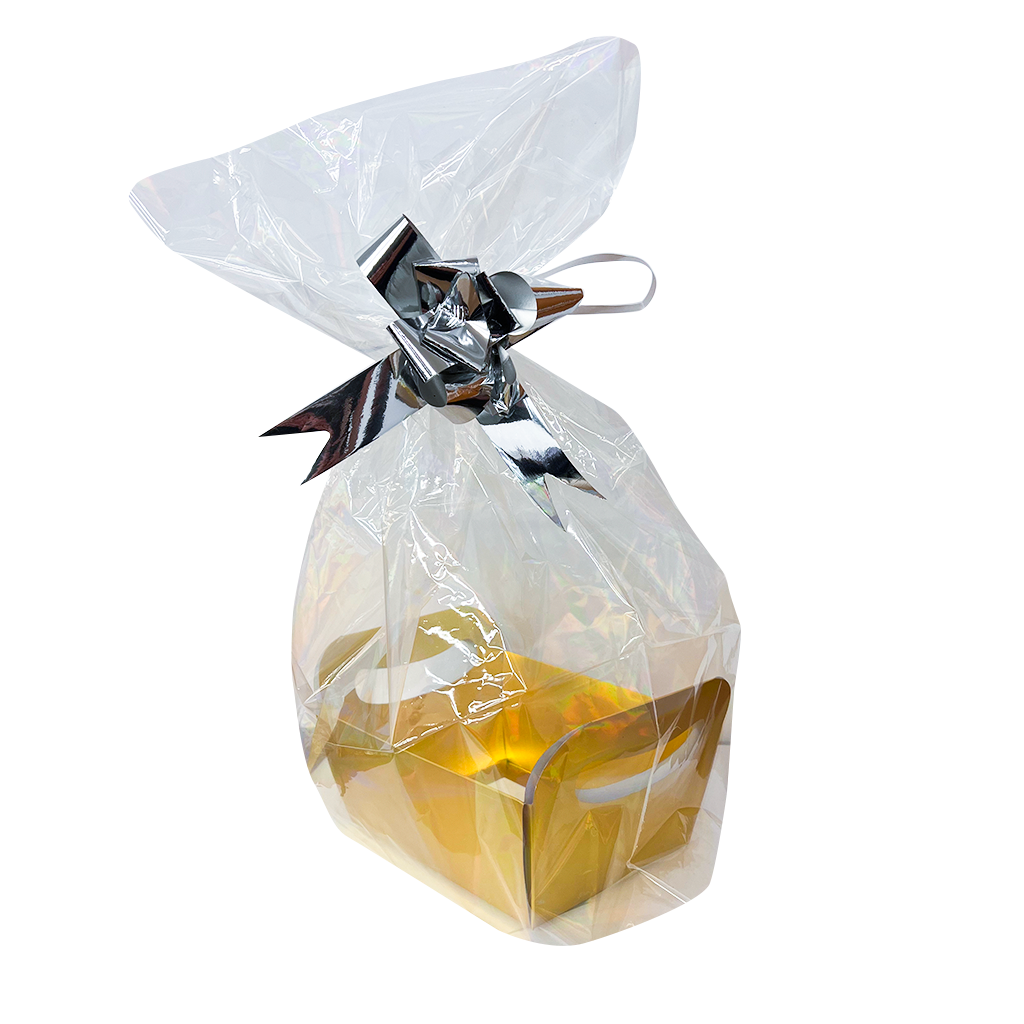 Kit para Presente - Cesta Metalizada, Saco e Laço - Ouro Fosco - 1 Kit