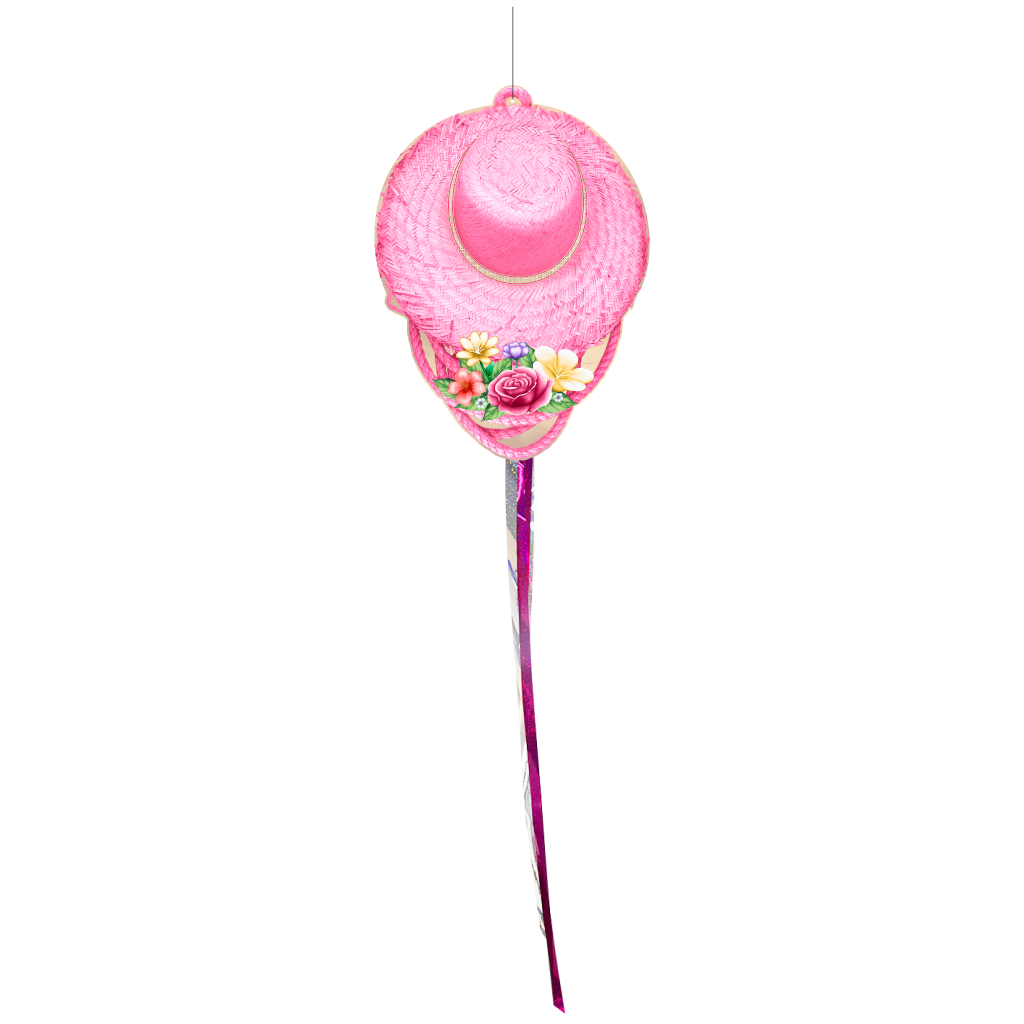 Decoração de Pendurar Sertanejo Chapéu de Palha Rosa