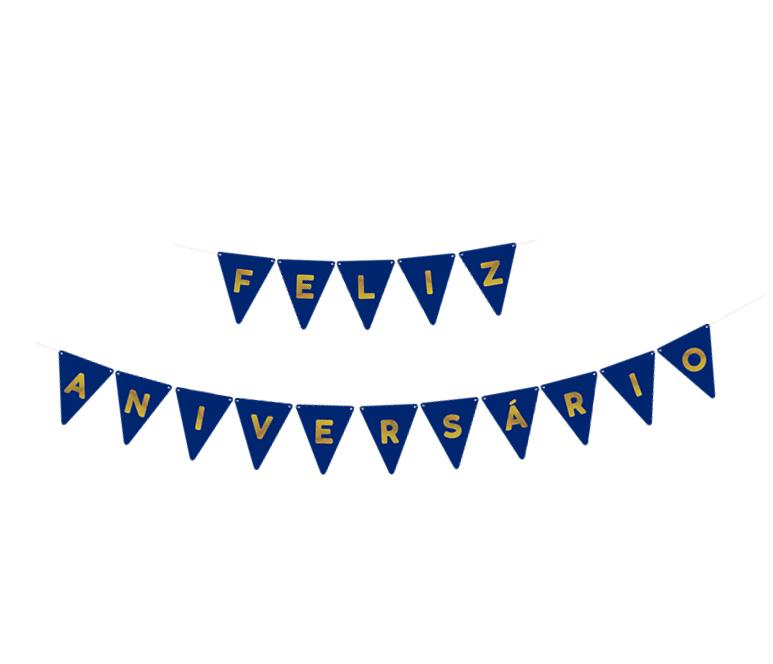 Bandeirinha Azul Royal Feliz Aniversário Dourado