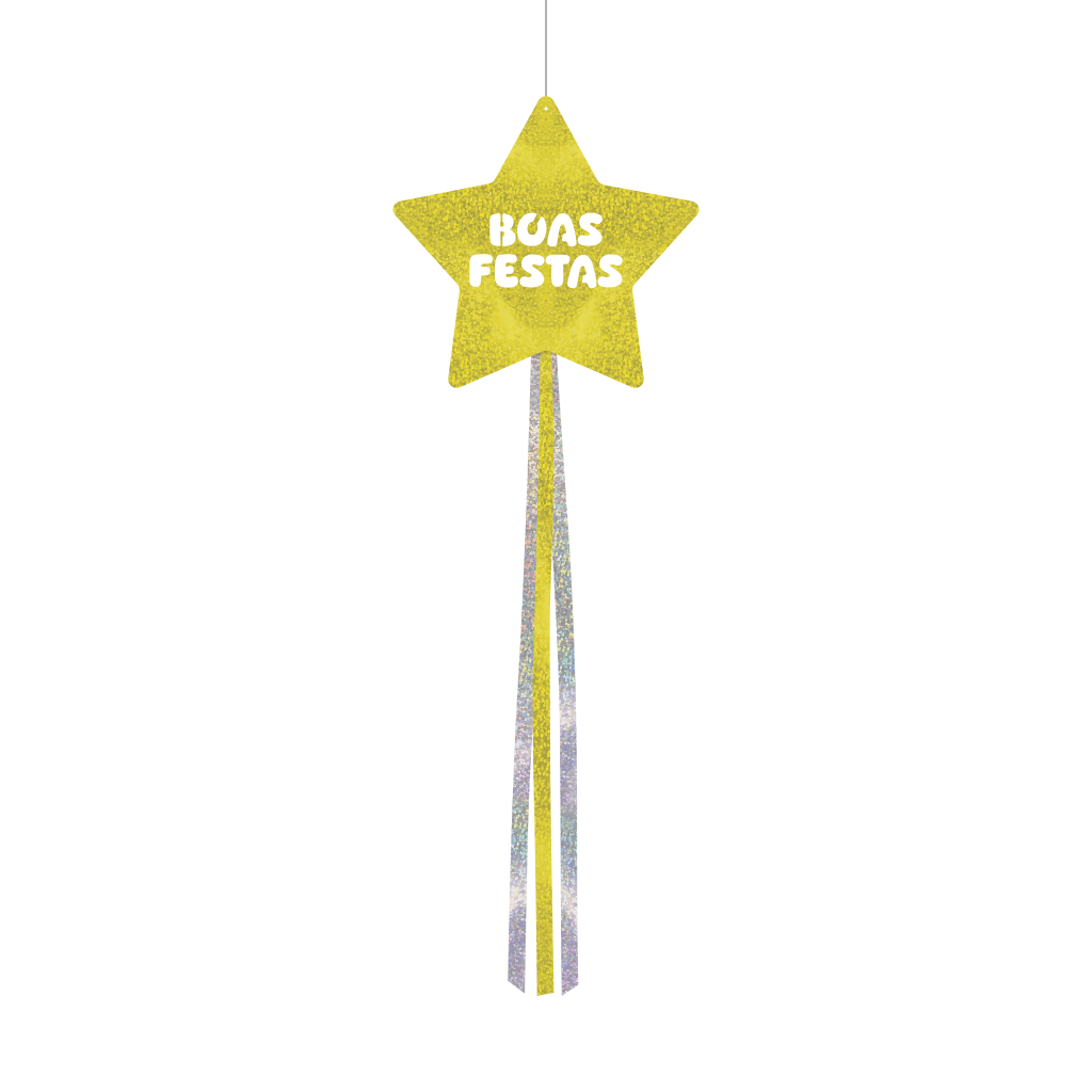Decoração de Pendurar Metalizada Estrela - Boas Festas - Glitter Amarelo