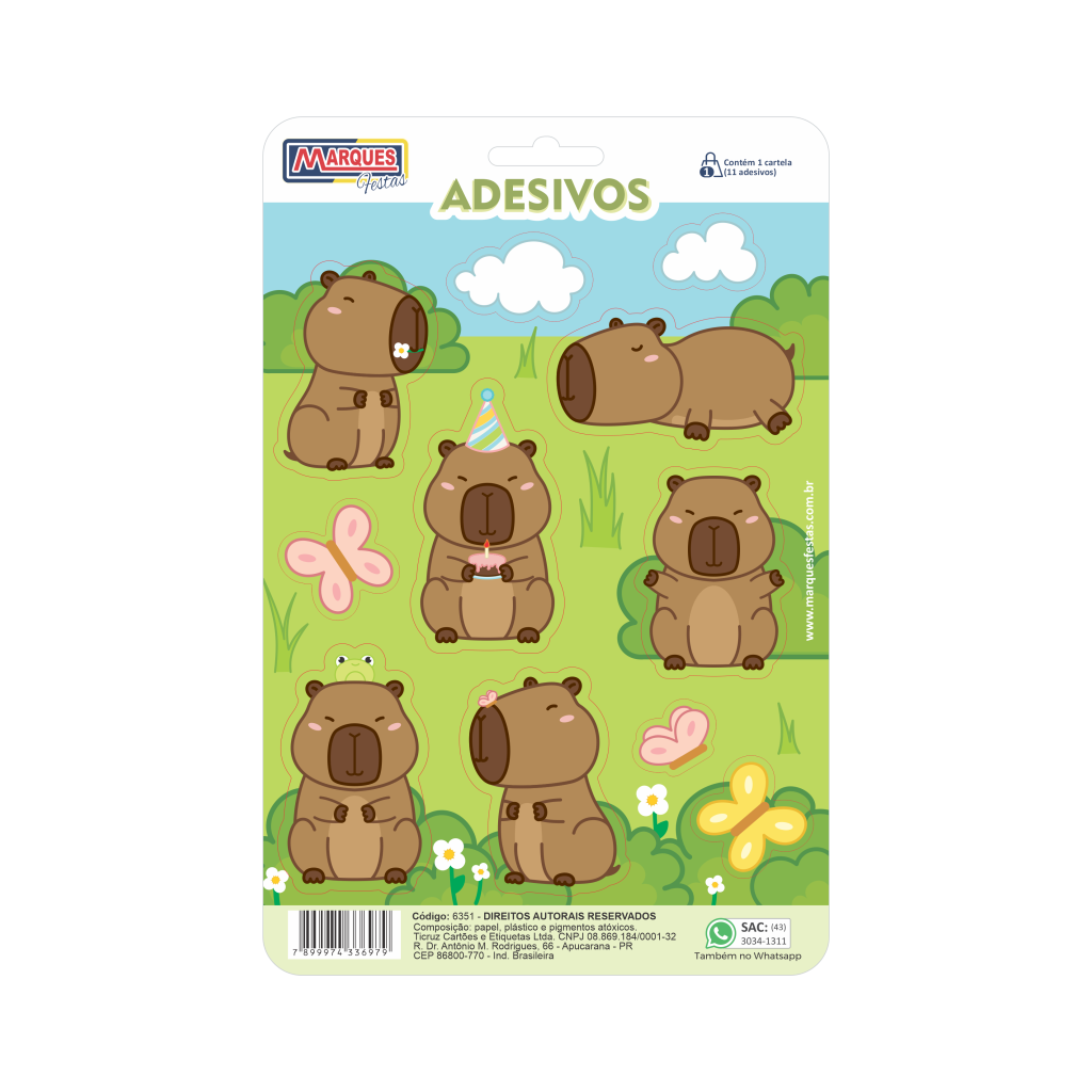 Cartela Adesiva - Capivara e Borboletas - 1 un.