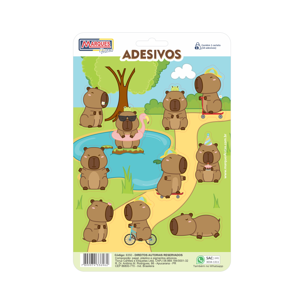 Cartela Adesiva - Capivara no Lago - 1 un.