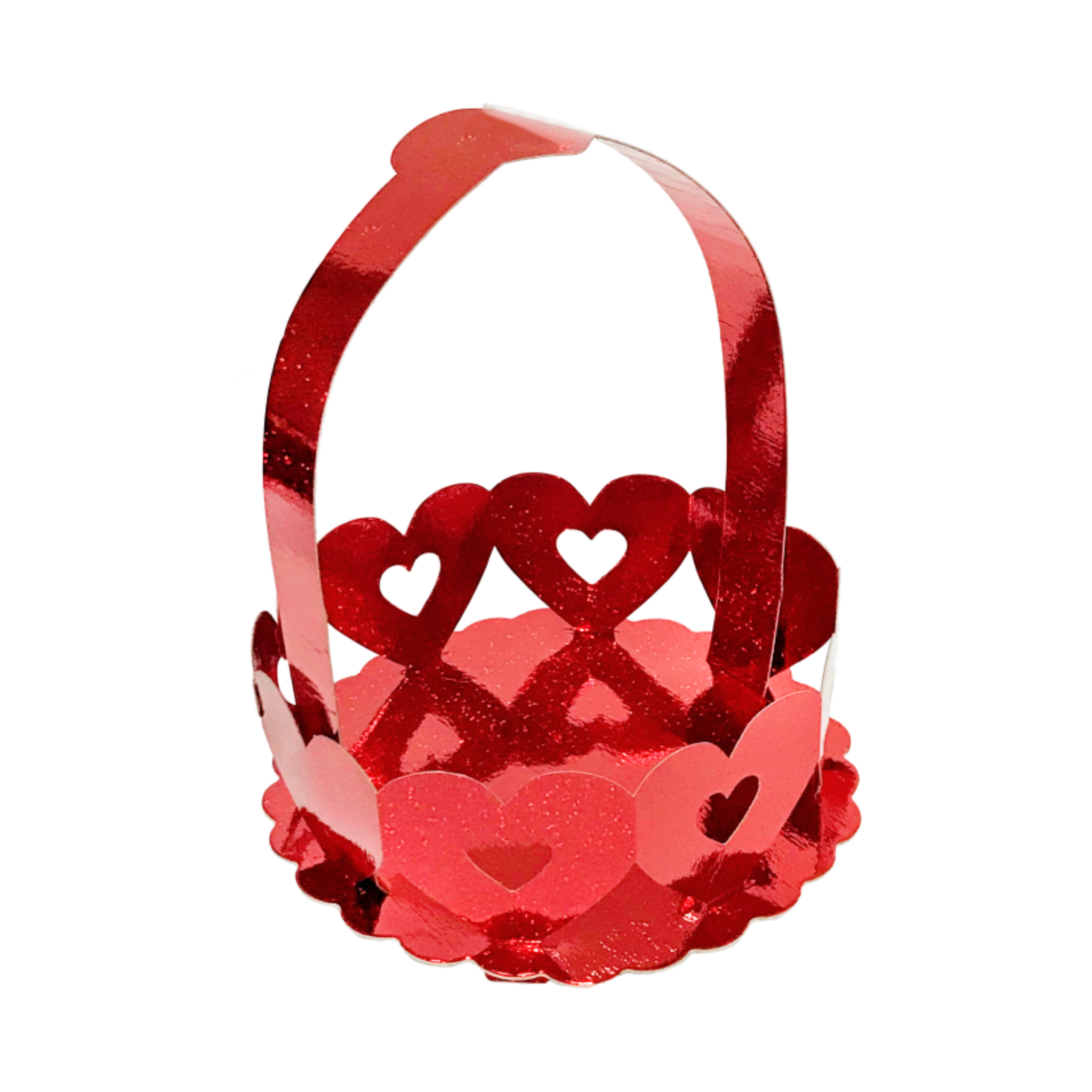 Cesta Metalizada Pequena Amor Corações Vermelho Glitter