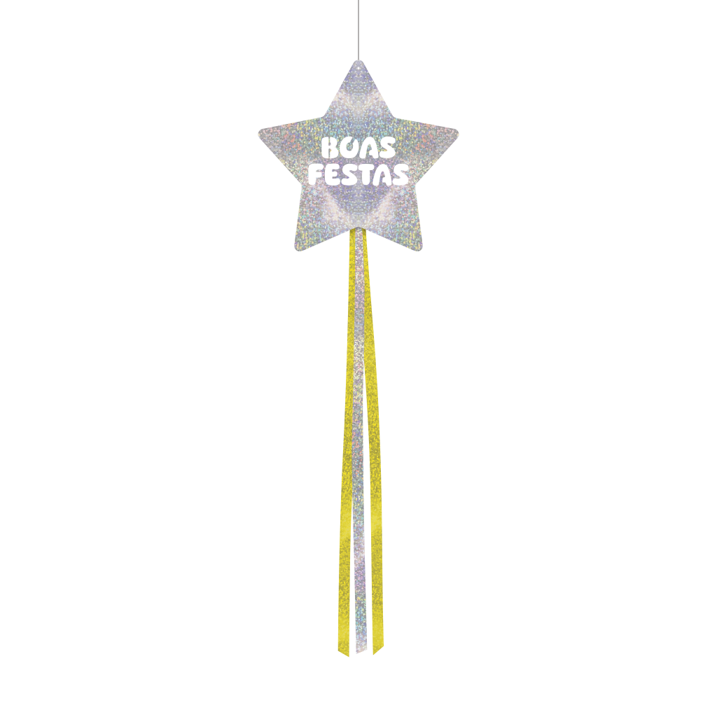 Decoração de Pendurar Metalizada Estrela - Boas Festas - Glitter Prata