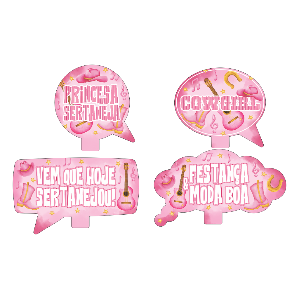 Placas Divertidas Sertanejo Rosa - 4 un.