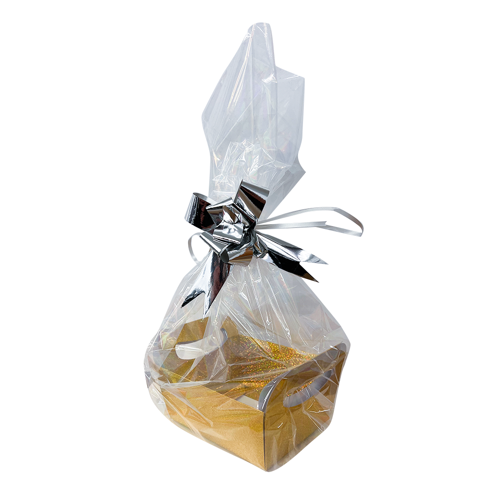Kit para Presente - Cesta Metalizada, Saco e Laço - Glitter Amarela - 1 Kit