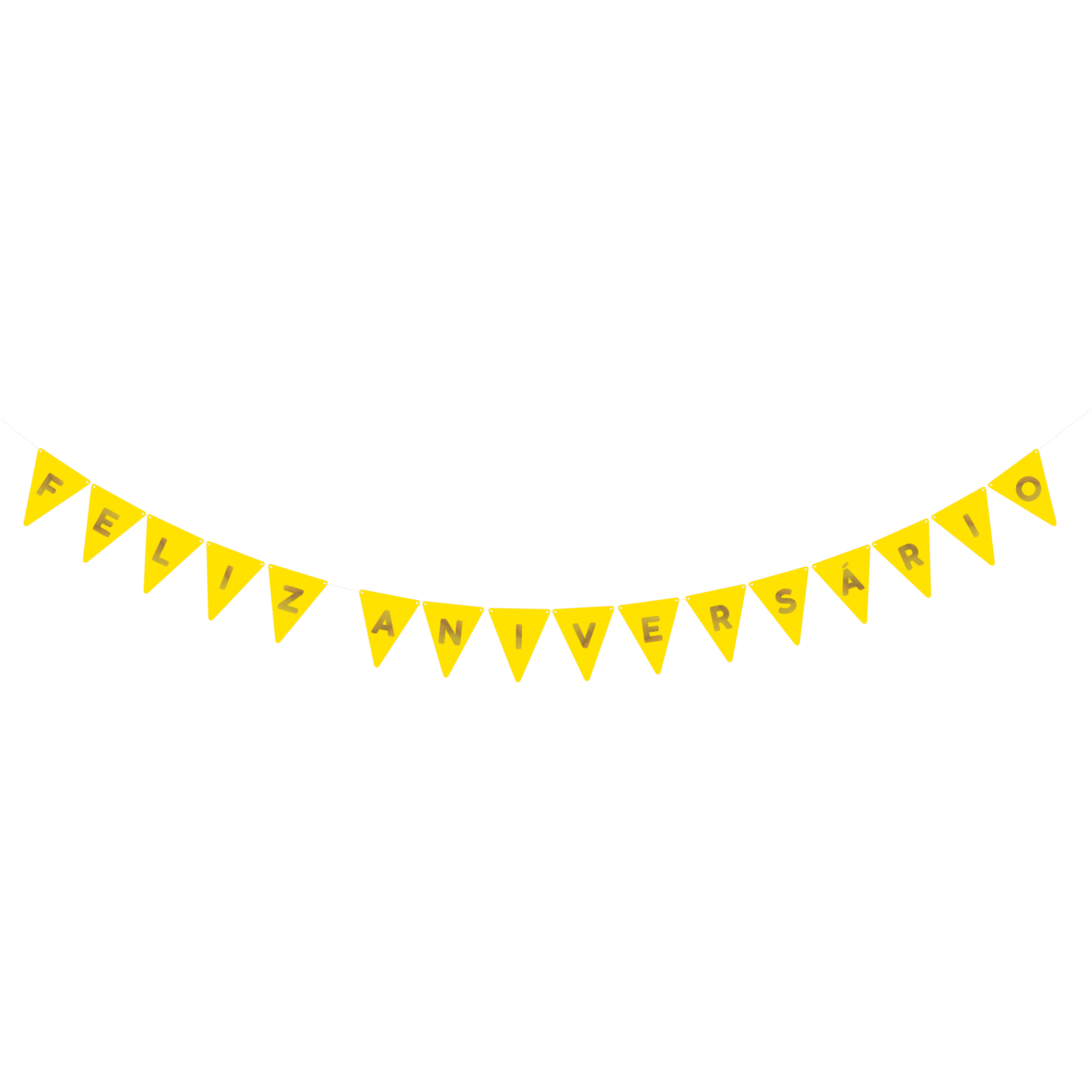 Comemoratio Bandeirinha Amarelo Feliz Aniversário Dourado