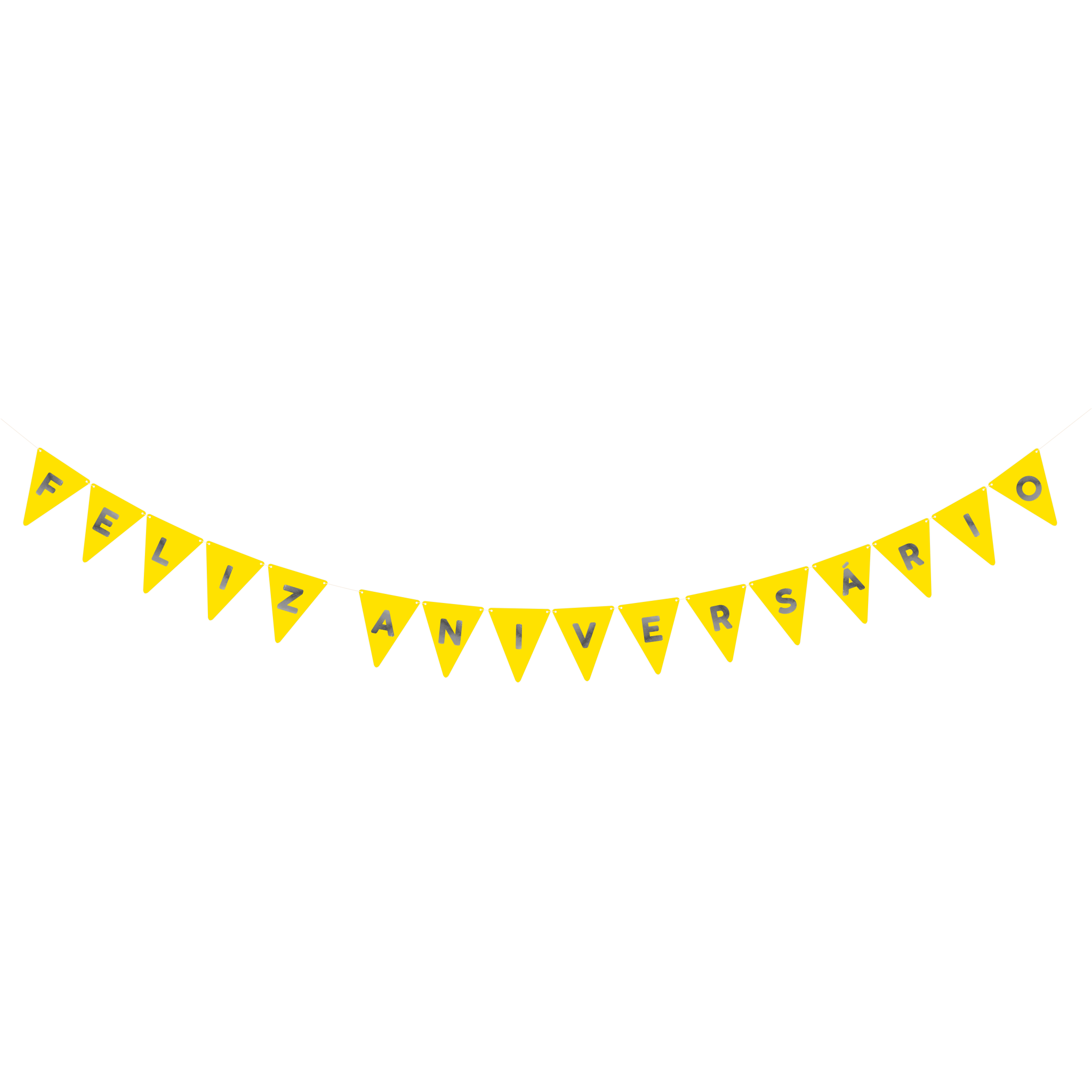 Comemoratio Bandeirinha Amarelo Feliz Aniversário Prata