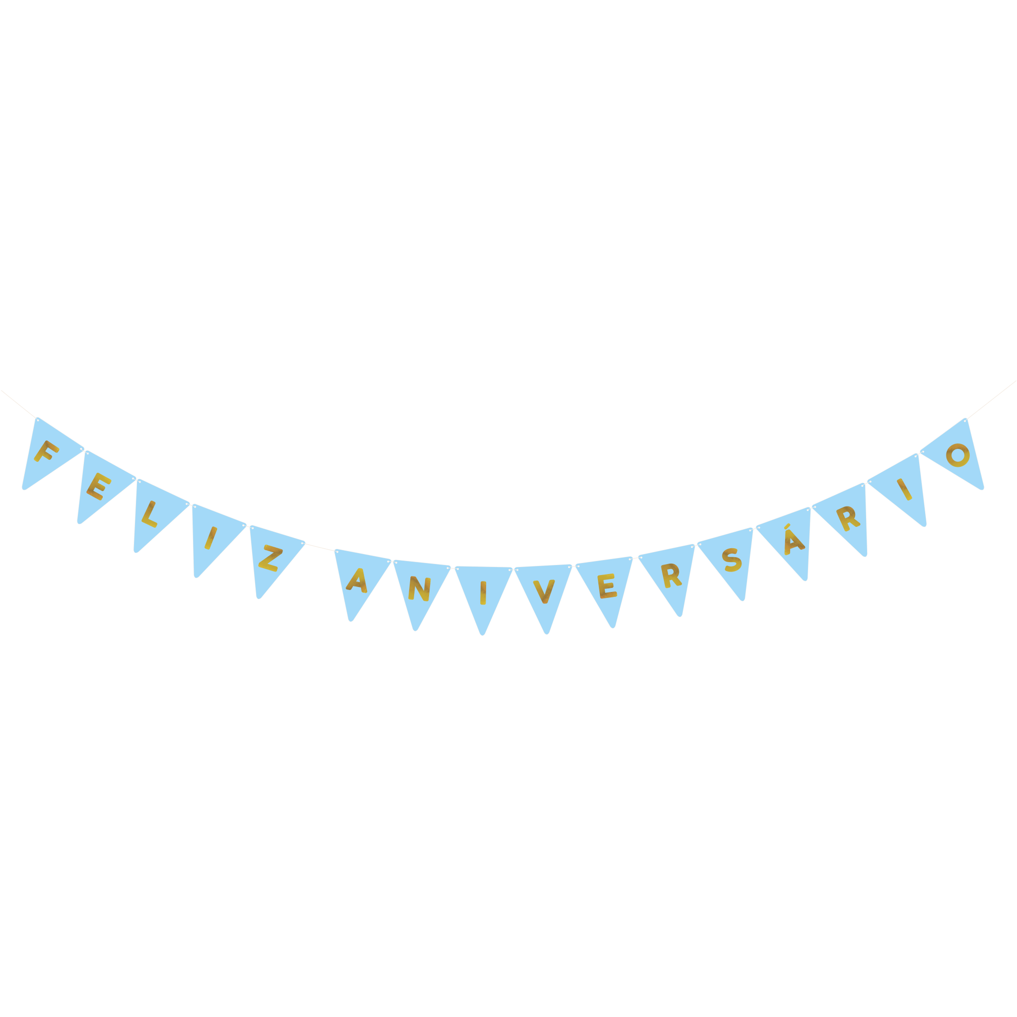 Comemoratio Bandeirinha Azul Claro Feliz Aniversário Dourado