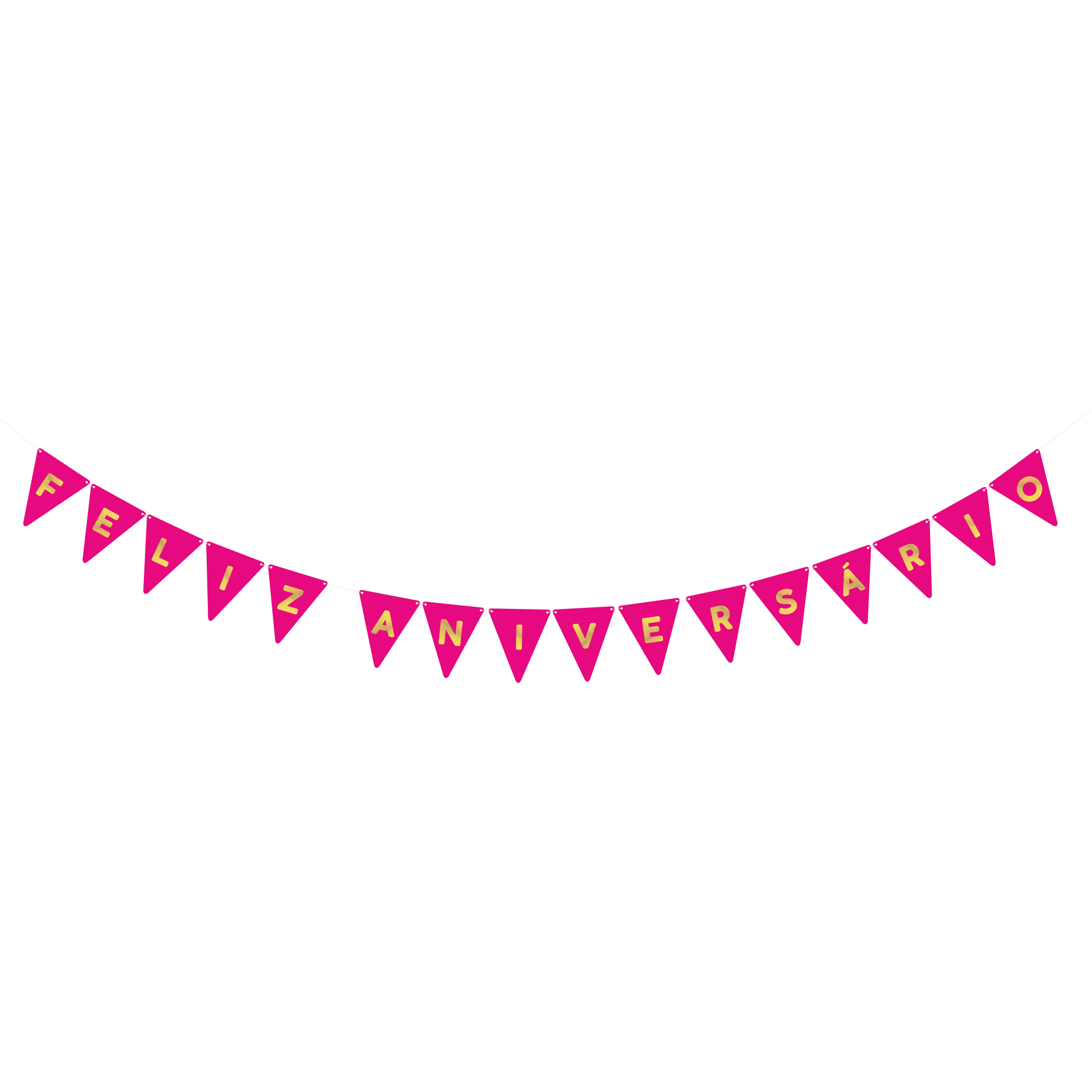 Comemoratio Bandeirinha Pink Feliz Aniversário Dourado