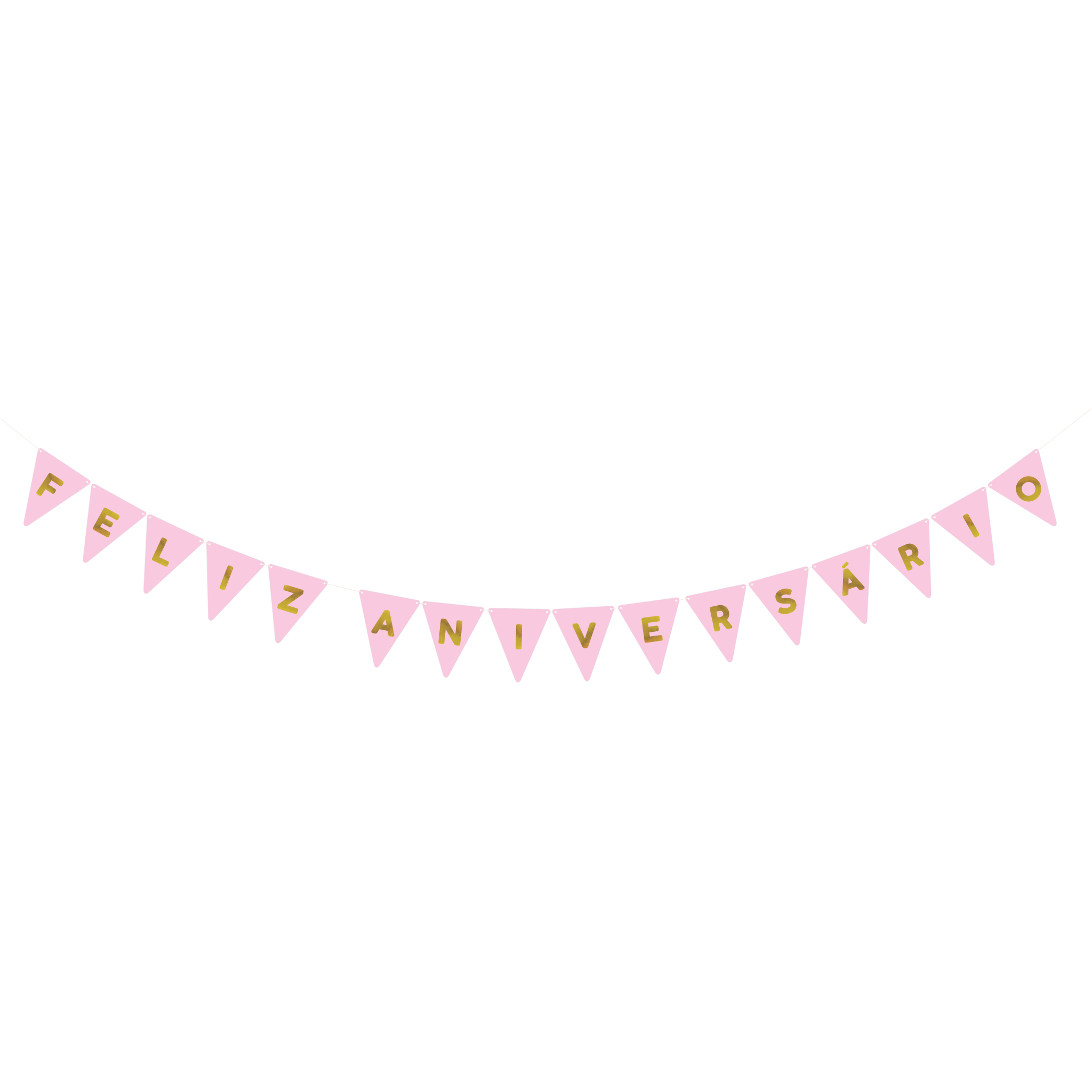 Comemoratio Bandeirinha Rosa Feliz Aniversário Dourado