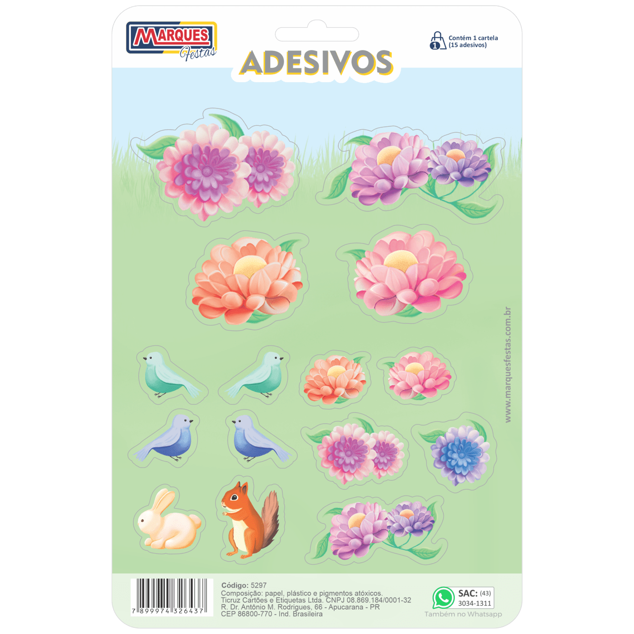 Comemoratio Cartela Adesiva Jardim Animais e Flores