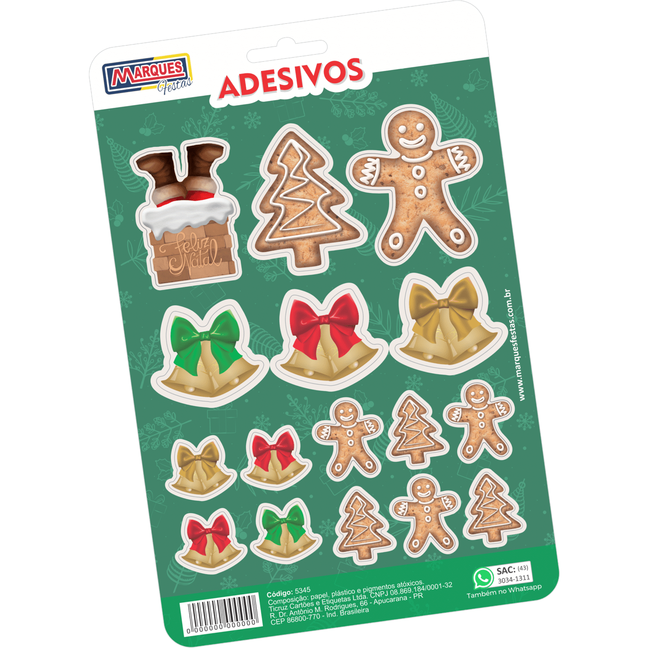 Comemoratio Cartela Adesiva Natal Biscoito e Sinos