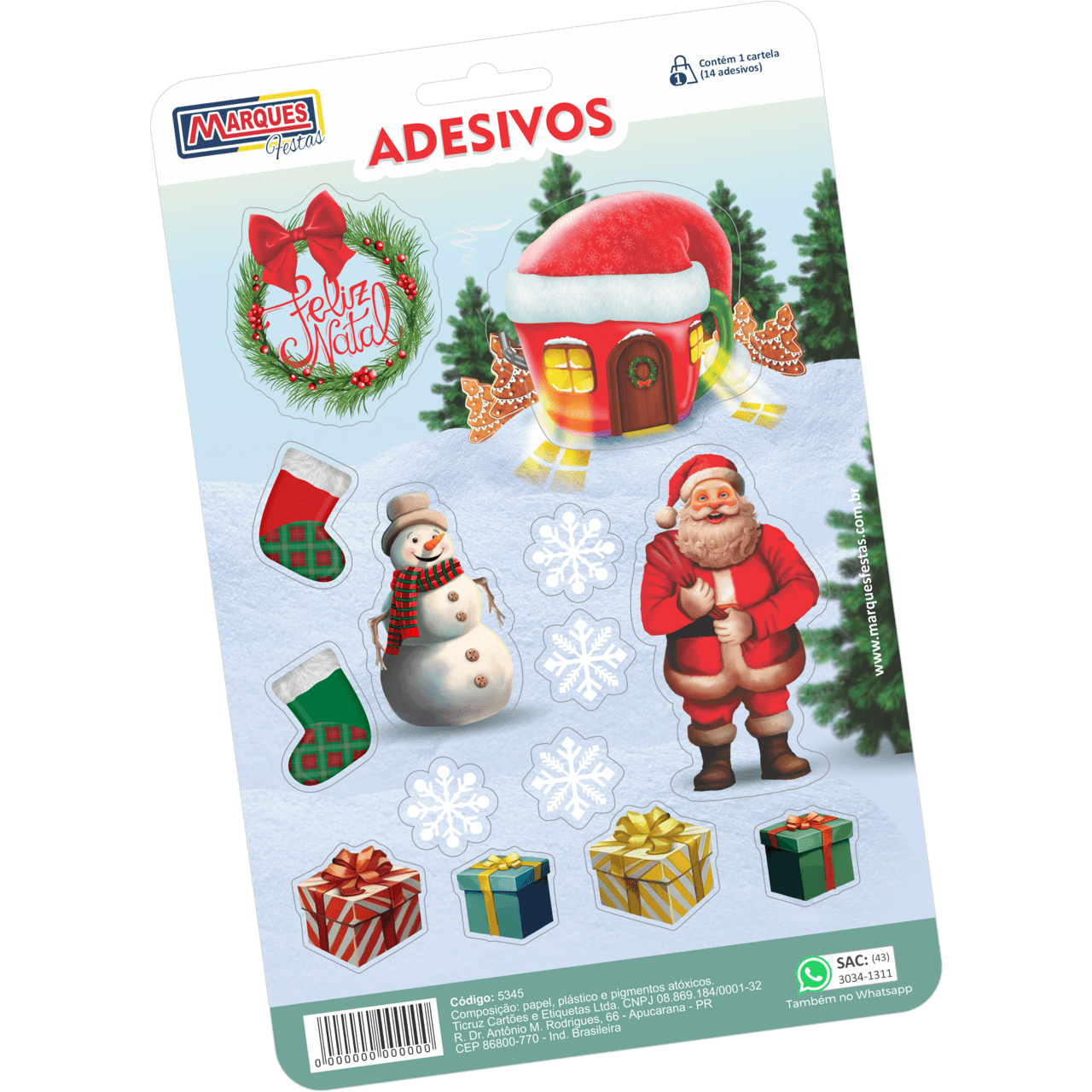 Comemoratio Cartela Adesiva Natal Papai Noel Casa e Presentes