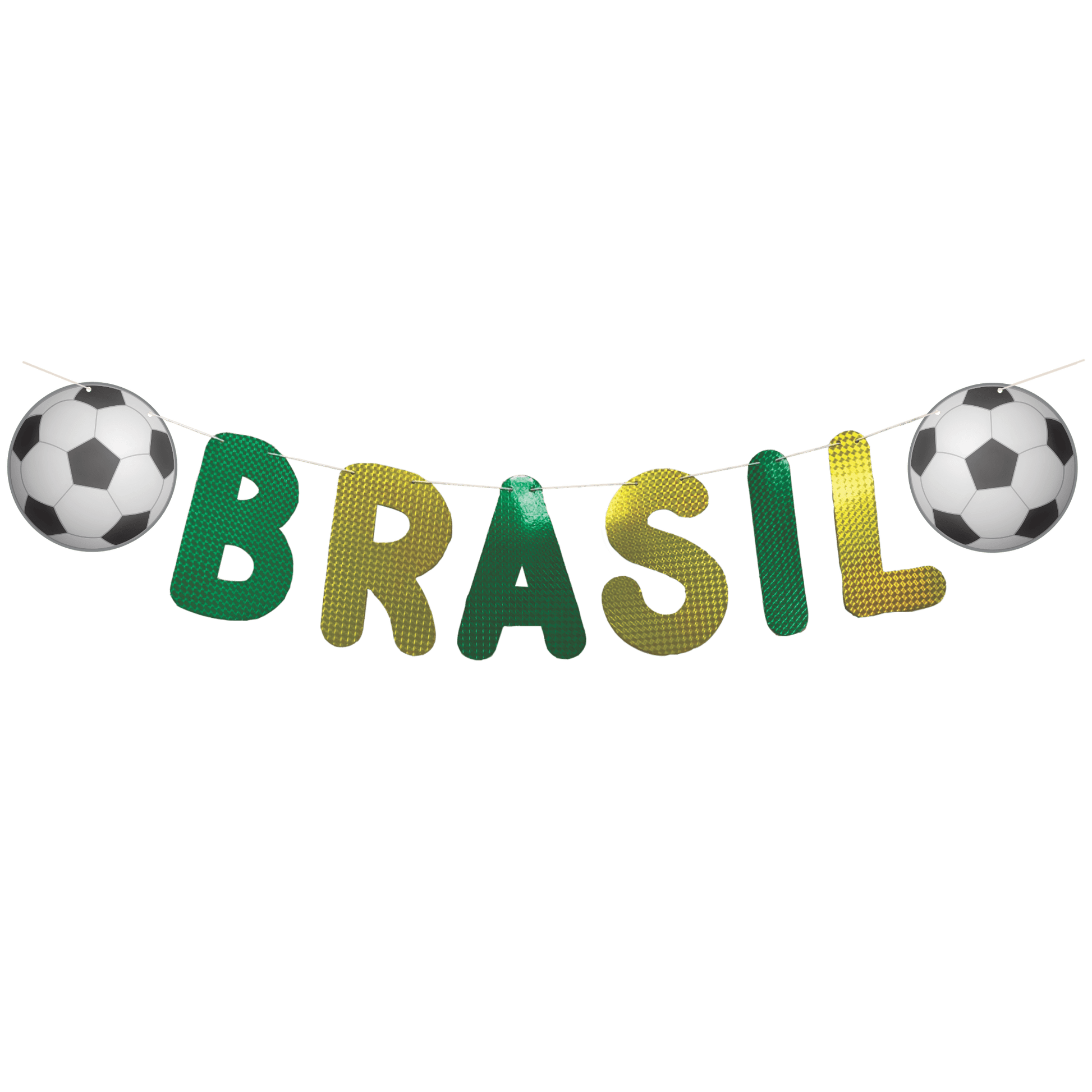 Comemoratio Marques Festas Varalzinho Metalizado Holográfico Brasil Futebol Brasil e Bola - 01 un. - 1,15m
