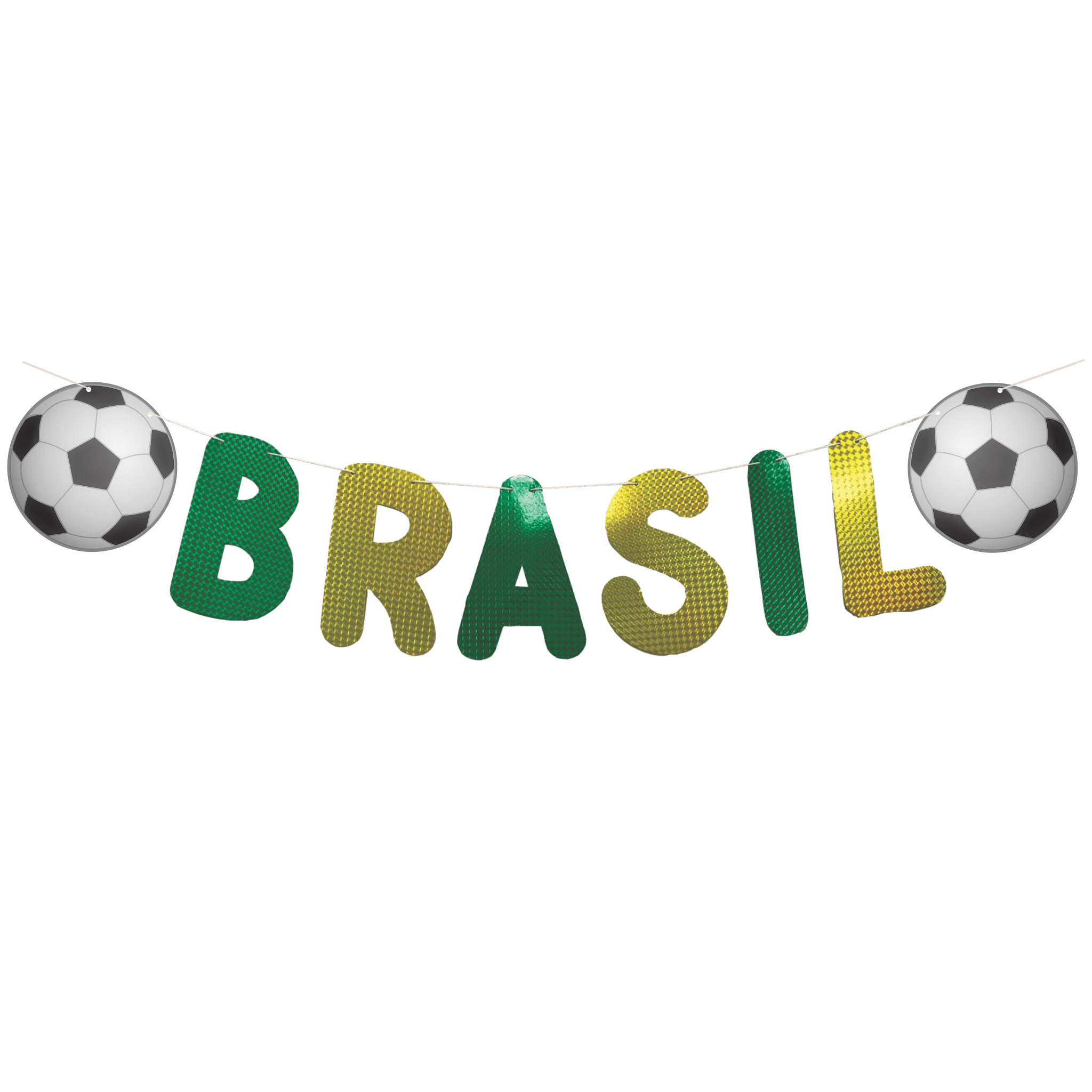 Comemoratio Marques Festas Varalzinho Metalizado Holográfico Brasil Futebol Brasil e Bola - 01 un. - 1,15m