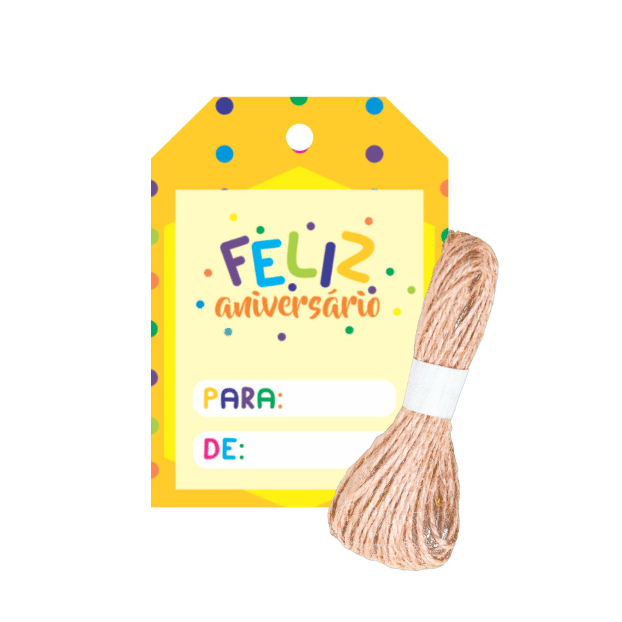 Comemoratio Tag com Sisal Aniversário Amarelo Feliz Aniversário