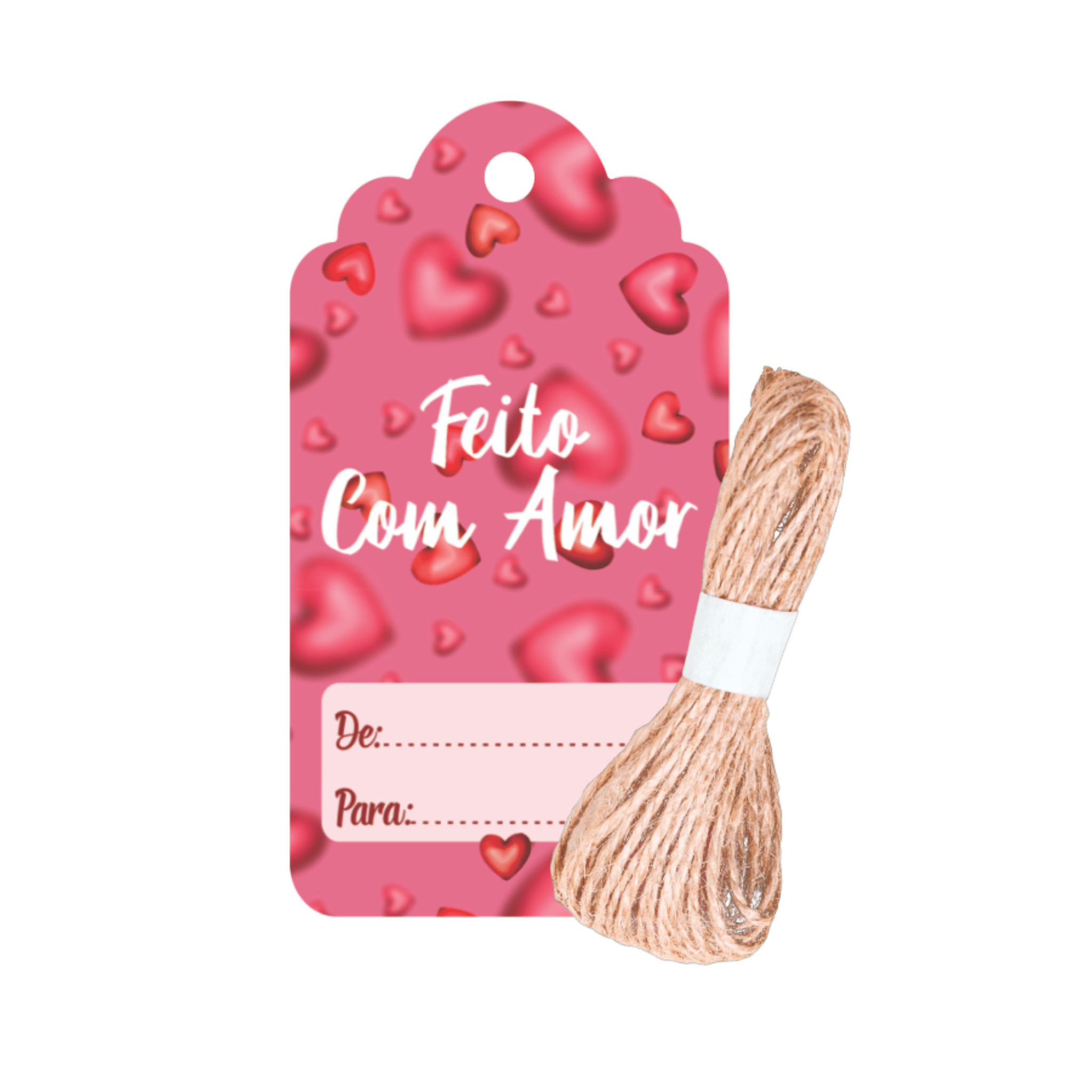 Comemoratio Tag com Sisal Corações Feito com Amor
