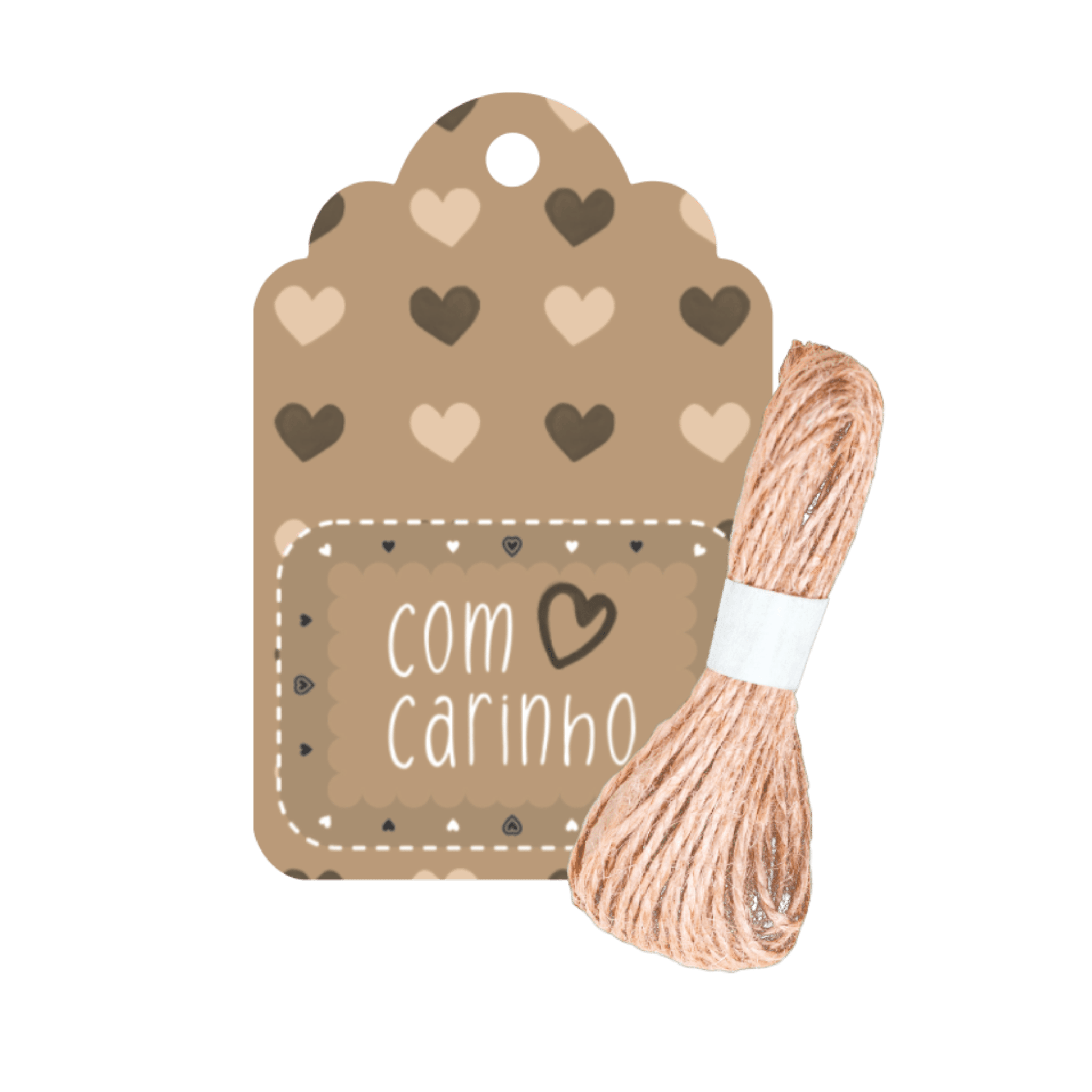 Comemoratio Tag com Sisal Neutro com Carinho Marrom