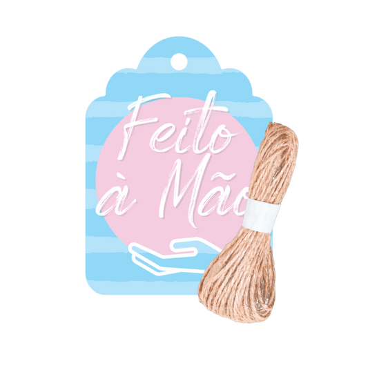 Comemoratio Tag com Sisal Neutro Feito A Mão Azul e Rosa