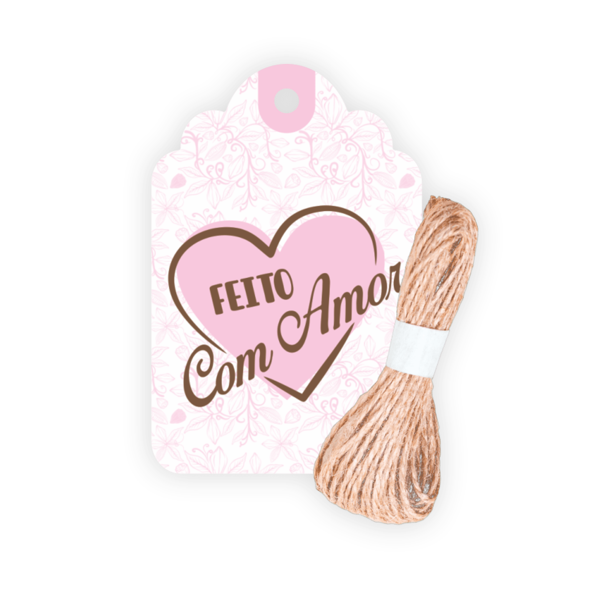 Comemoratio Tag com Sisal Neutro Feito com Coração Rosa