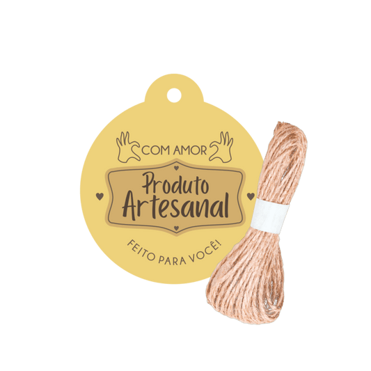 Comemoratio Tag com Sisal Neutro Produto Artesanal Amarelo Redondo