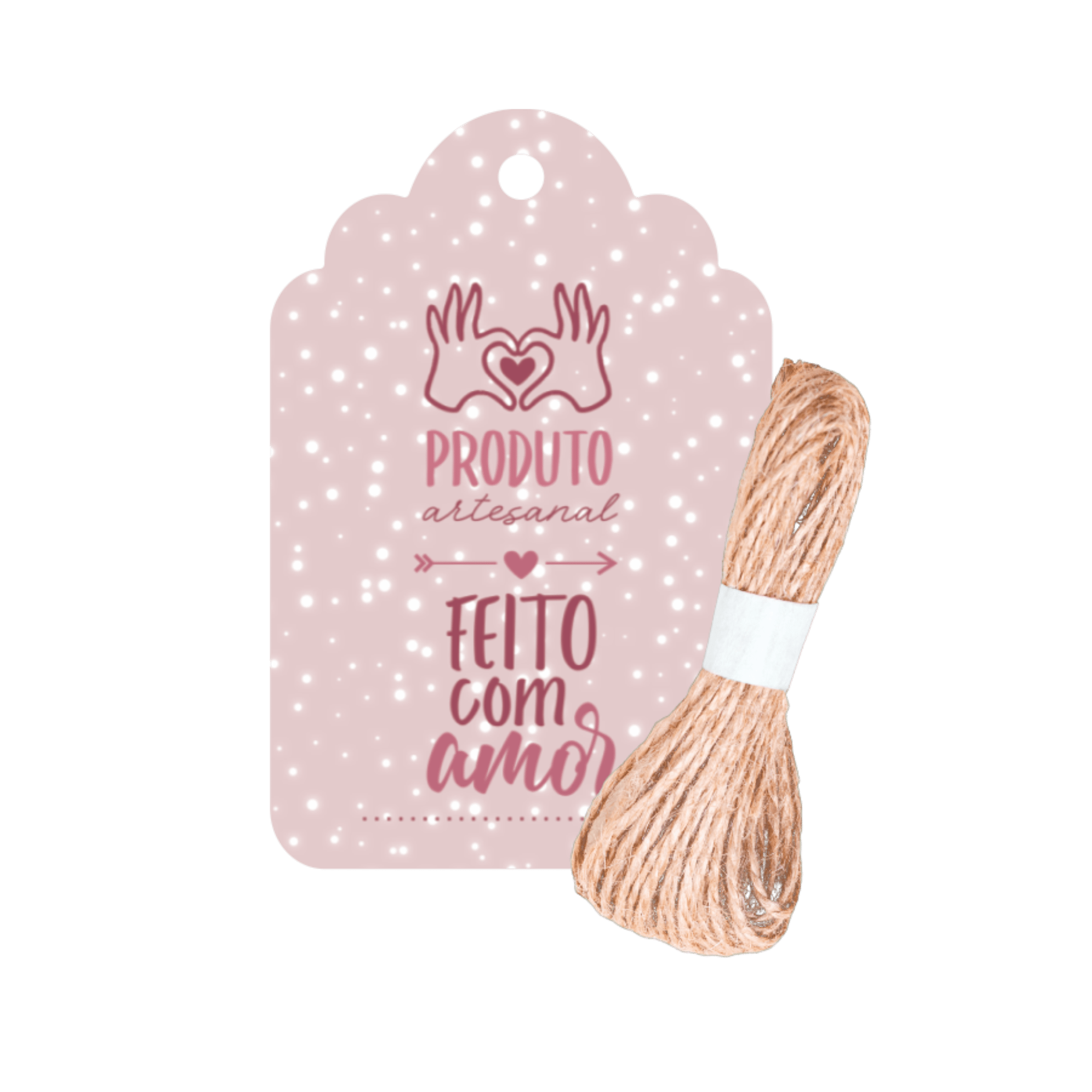 Comemoratio Tag com Sisal Neutro Produto Artesanal Feito com Rosa