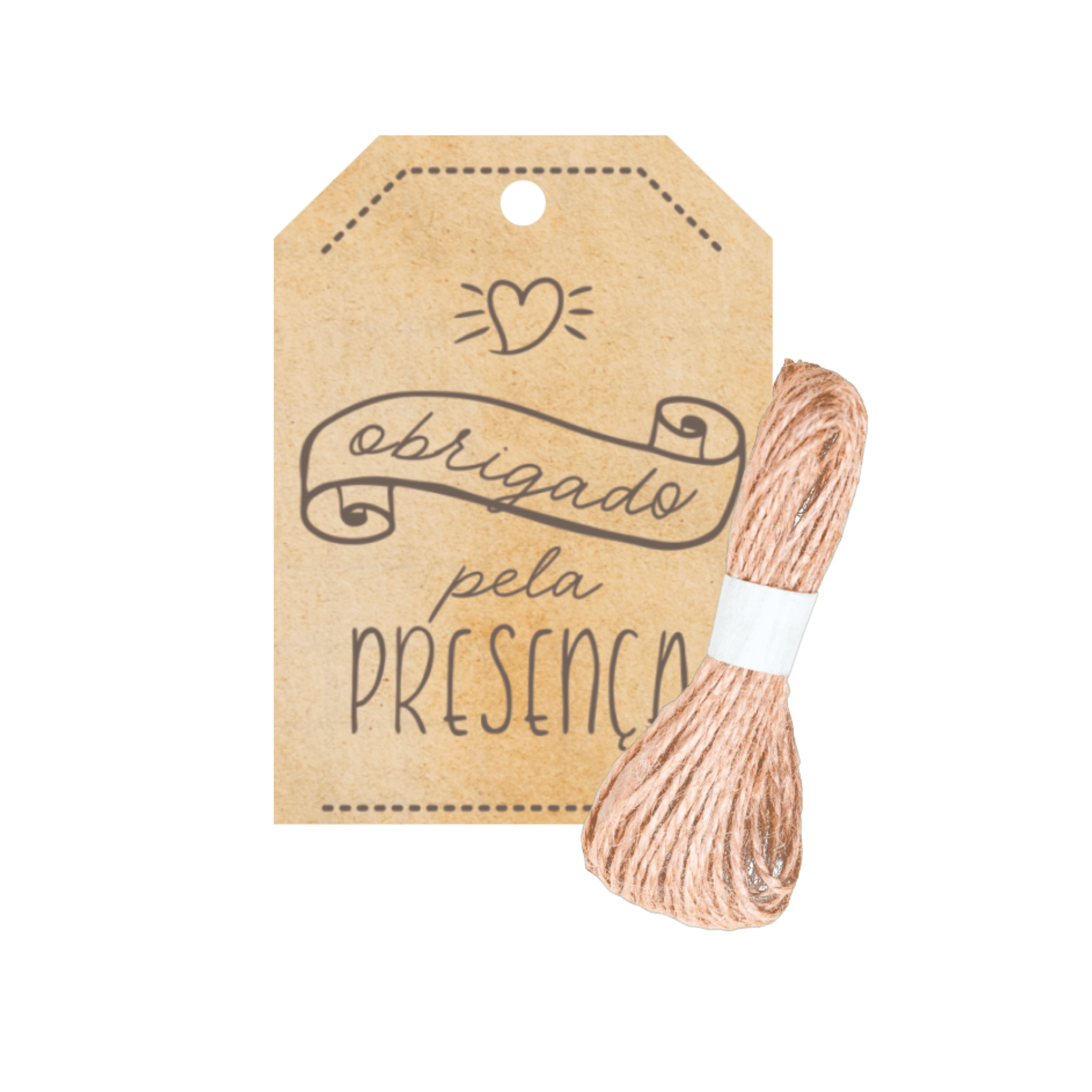 Comemoratio Tag com Sisal Obrigado Pela Presença Bege