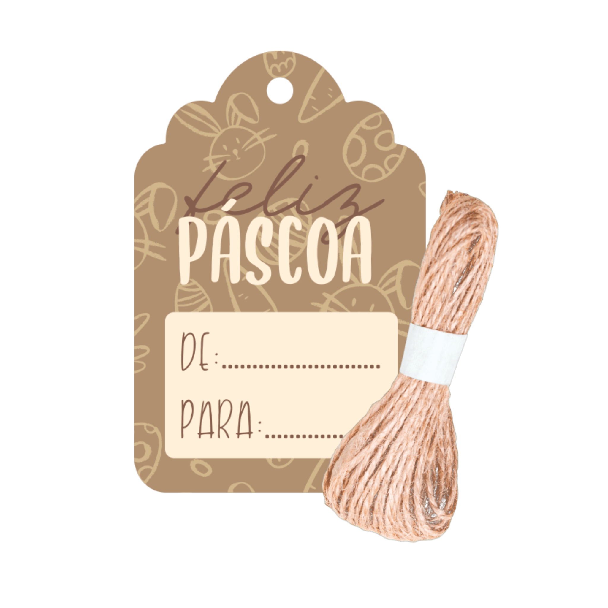 Comemoratio Tag com Sisal Páscoa Feliz Páscoa Marrom