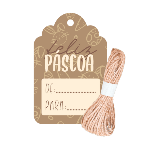 Comemoratio Tag com Sisal Páscoa Feliz Páscoa Marrom