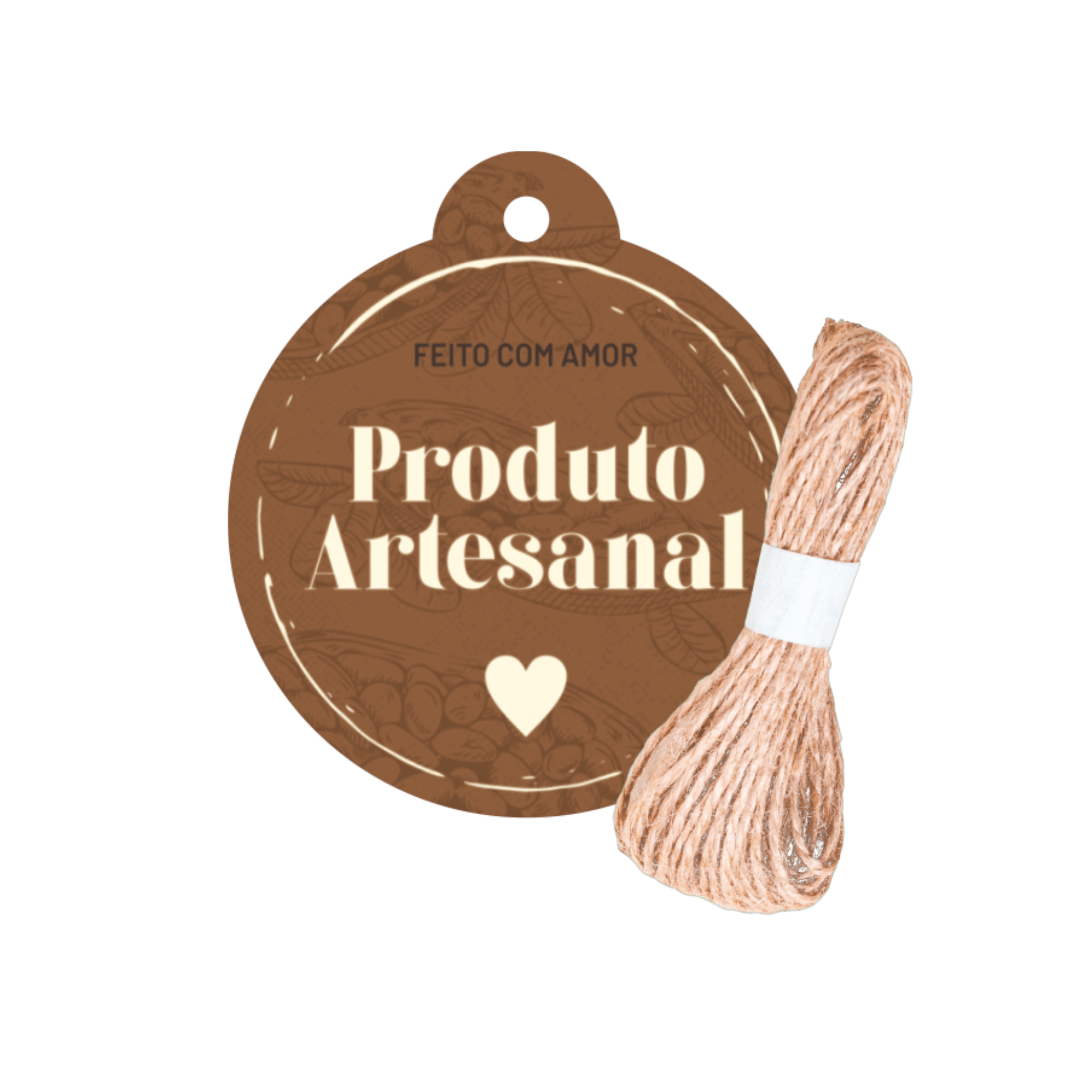 Comemoratio Tag com Sisal Produto Artesanal Feito com Amor Marrom Redondo