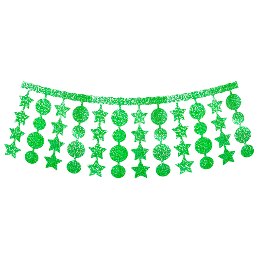 Comemoratio Varal de Plástico 4 m Natal Metalizado Glitter Estrela e Bola Verde