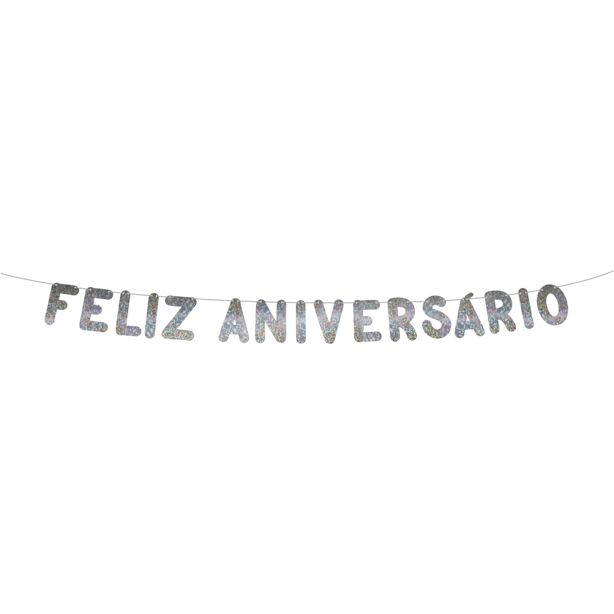 Comemoratio Varalzinho Metalizado Prata Feliz Aniversário