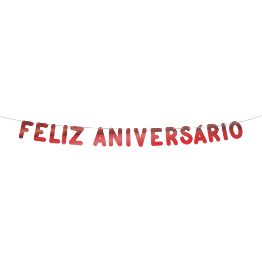 Comemoratio Varalzinho Metalizado Vermelho Fosco Feliz Aniversário